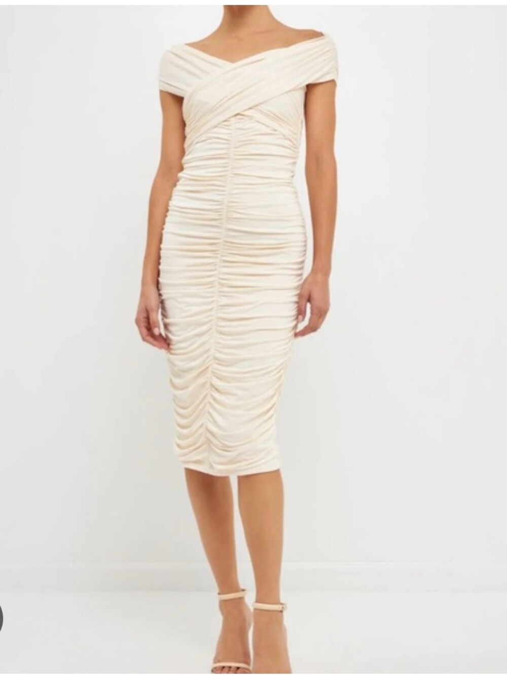 Endless Rose Off-The-Shoulder Ruched Midi Dress